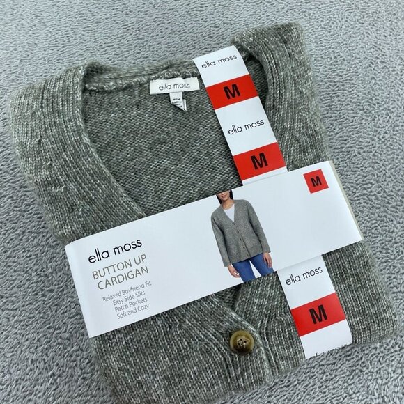 Ella Moss Button-Up Cardigan M Gray Knit Relaxed Soft Fit  Wear NWT 1194 - Picture 2 of 6